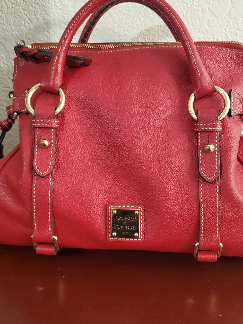 Gently used Dooney & Bourke Coral-Red Leather Satchel with Gold Hardware